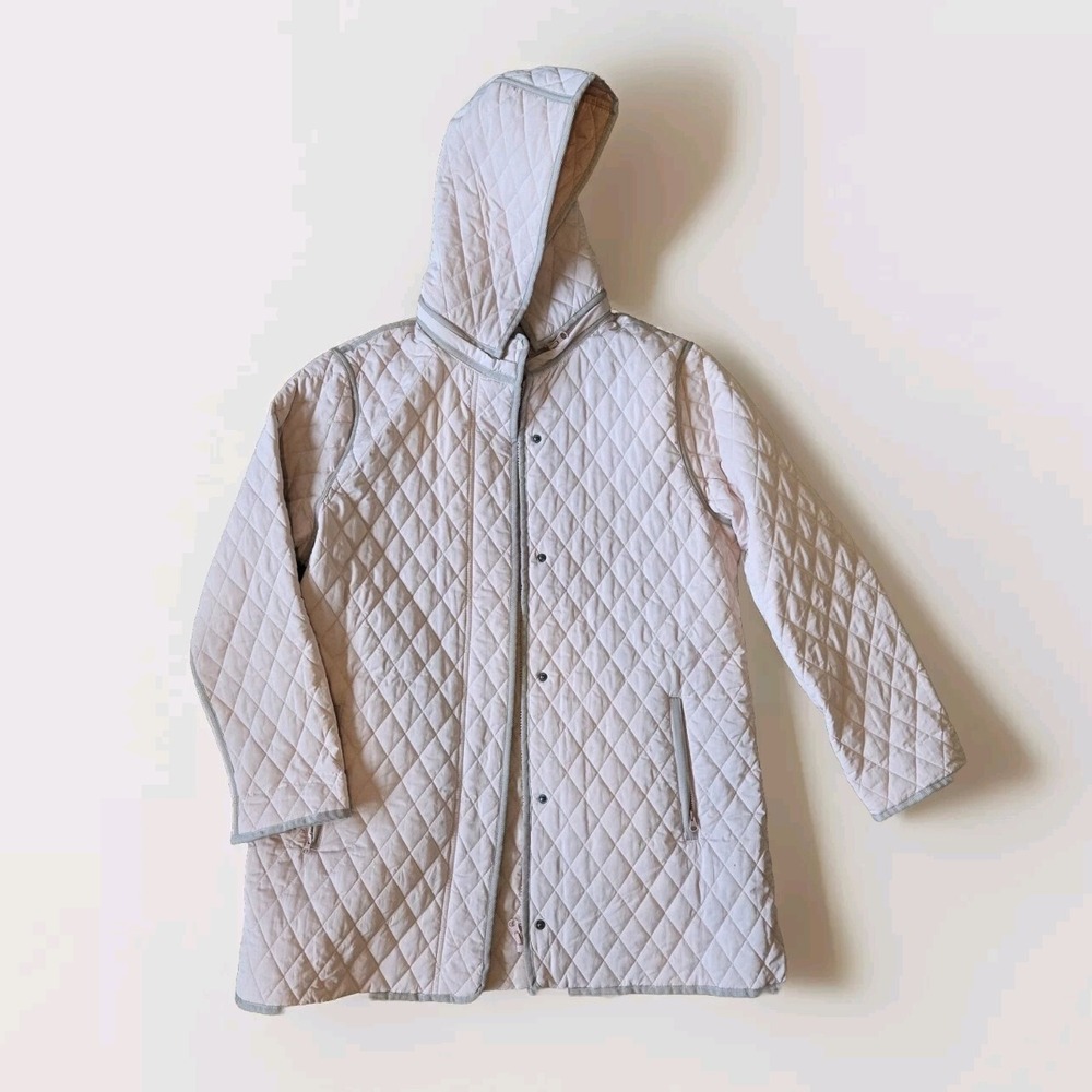 Garnet Hill Essential Quilted Jacket Womens 12 Light Pale Pink Hooded Minimalist